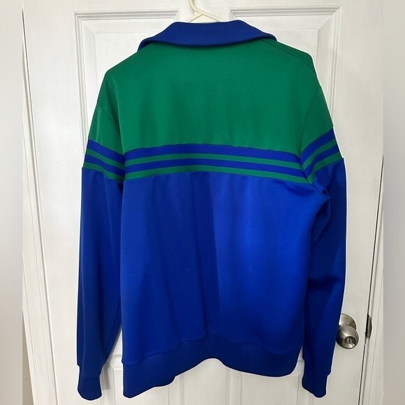 80’s Speedo Track Jacket Blue Green Stripes Collared Full Zip Pockets XL - Picture 5 of 5